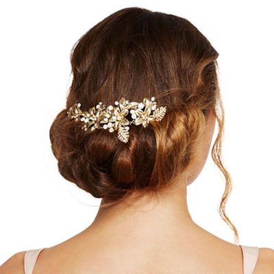 Gold flower double hair comb